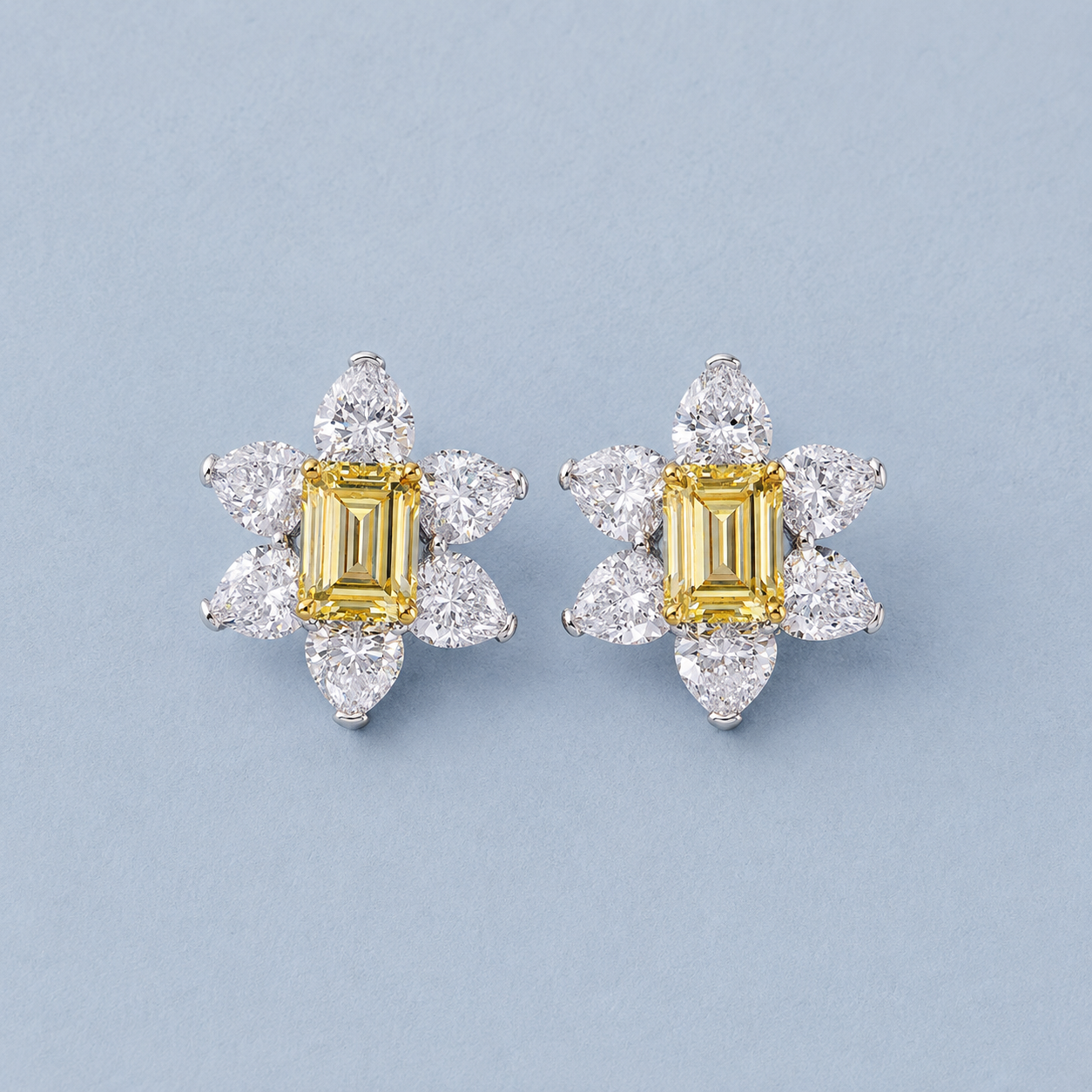 Yellow diamond rectangular flower earring